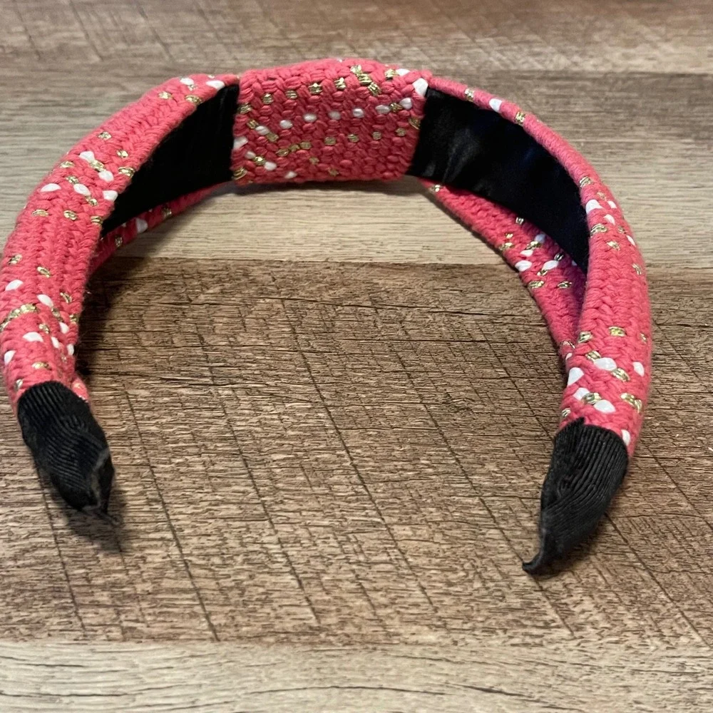 Coral Pink‎ Cotton Knotted Headband Sparkle Gold White Dots Women Accessory